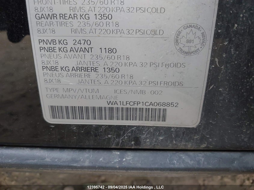 WA1LFCFP1CA068852 2012 AUDI Q5 photo no. 9