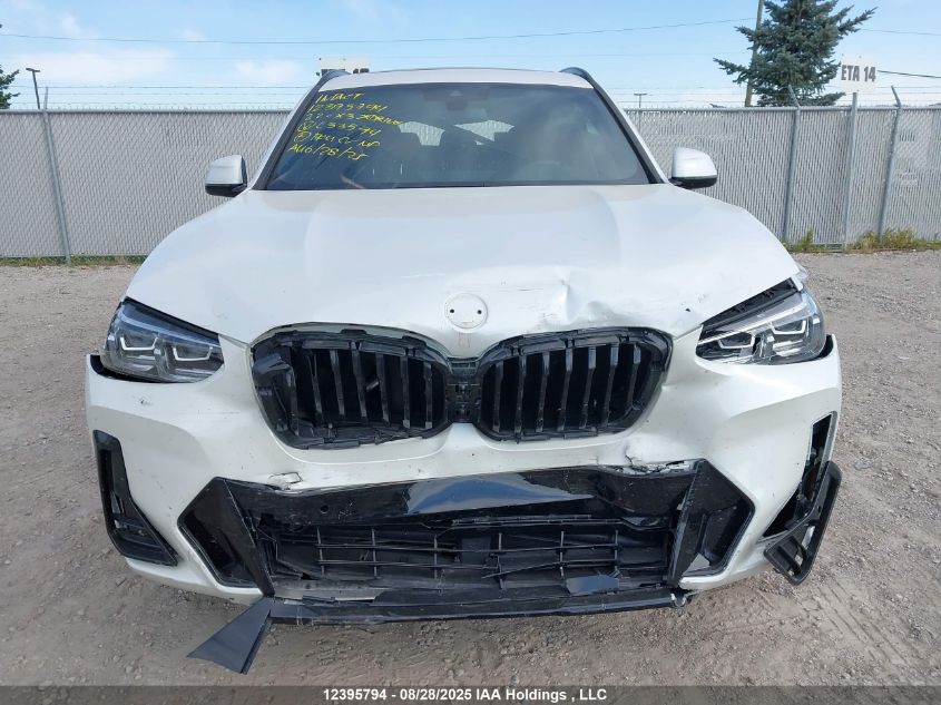 2022 BMW X3 xDrive30I VIN: 5UX53DP08N9L33574 Lot: 12395794