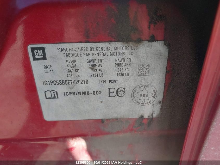 2014 Chevrolet Cruze VIN: 1G1PC5SB0E7420270 Lot: 12395800