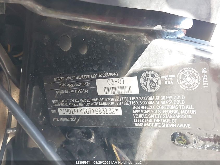 2007 Harley-Davidson Flht Classic VIN: 1HD1FF4167Y683132 Lot: 12395974