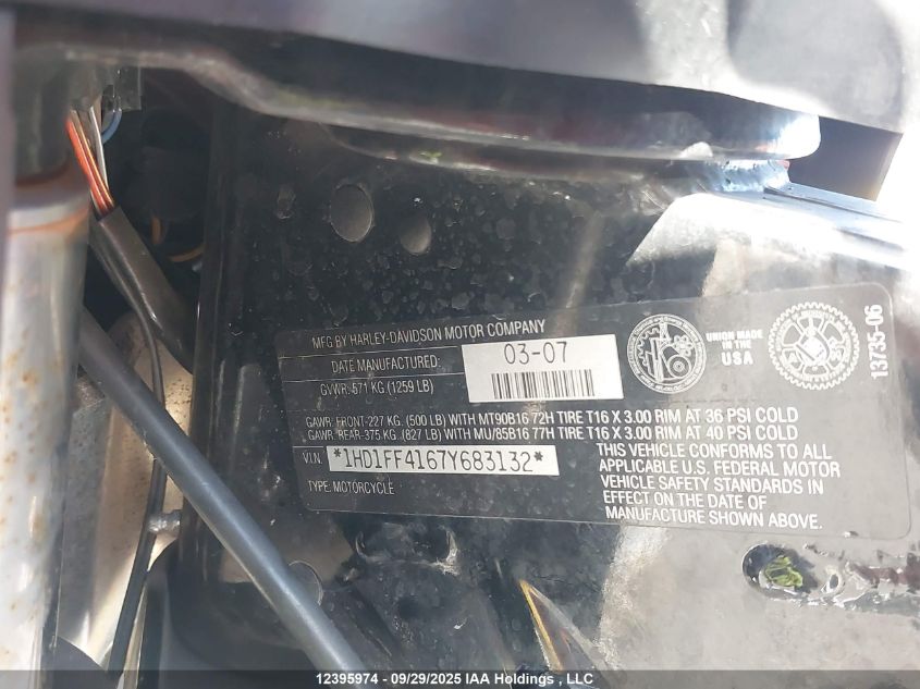 2007 Harley-Davidson Flht Classic VIN: 1HD1FF4167Y683132 Lot: 12395974