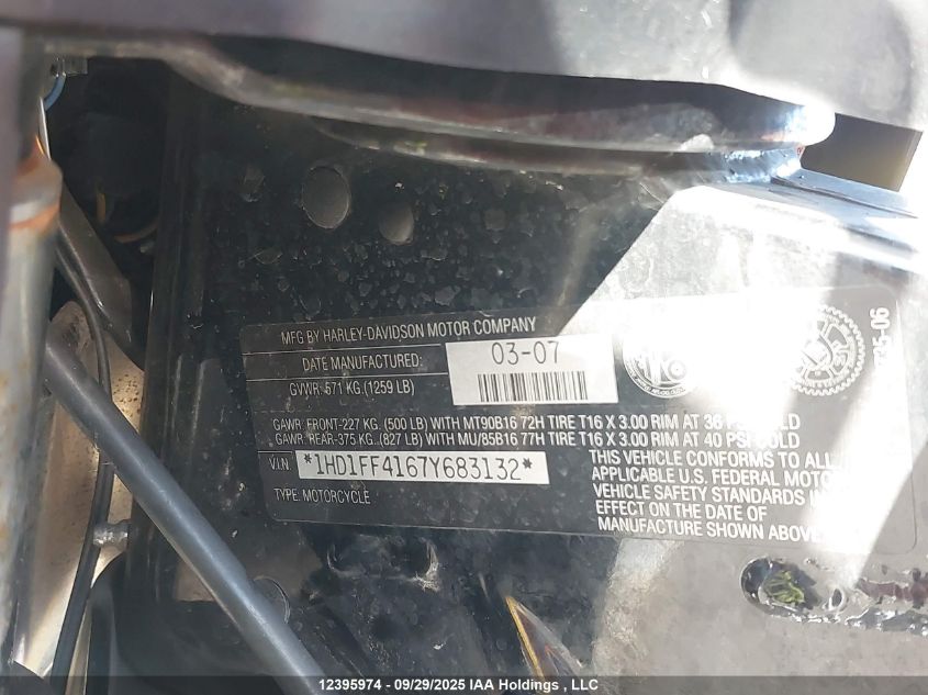 2007 Harley-Davidson Flht Classic VIN: 1HD1FF4167Y683132 Lot: 12395974