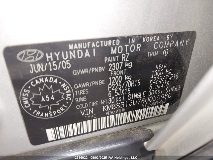 KM8SB13D76U035980 2006 HYUNDAI SANTA FE photo no. 9