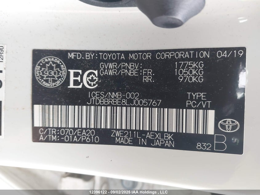 JTDBBRBE8LJ005767 2020 TOYOTA COROLLA photo no. 9