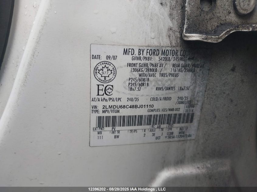 2008 Lincoln Mkx VIN: 2LMDU68C48BJ01110 Lot: 12396202