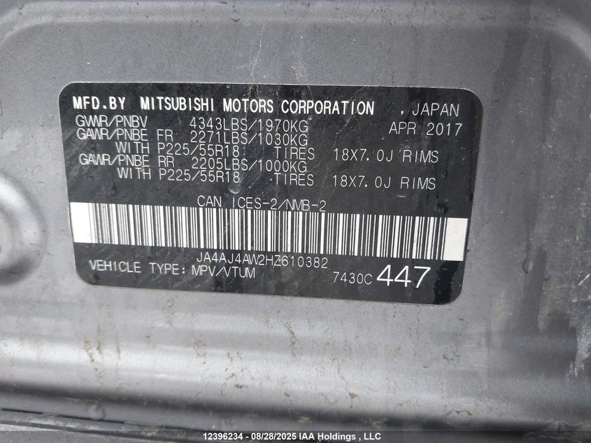 2017 Mitsubishi Rvr Se Limited/Gt VIN: JA4AJ4AW2HZ610382 Lot: 12396234