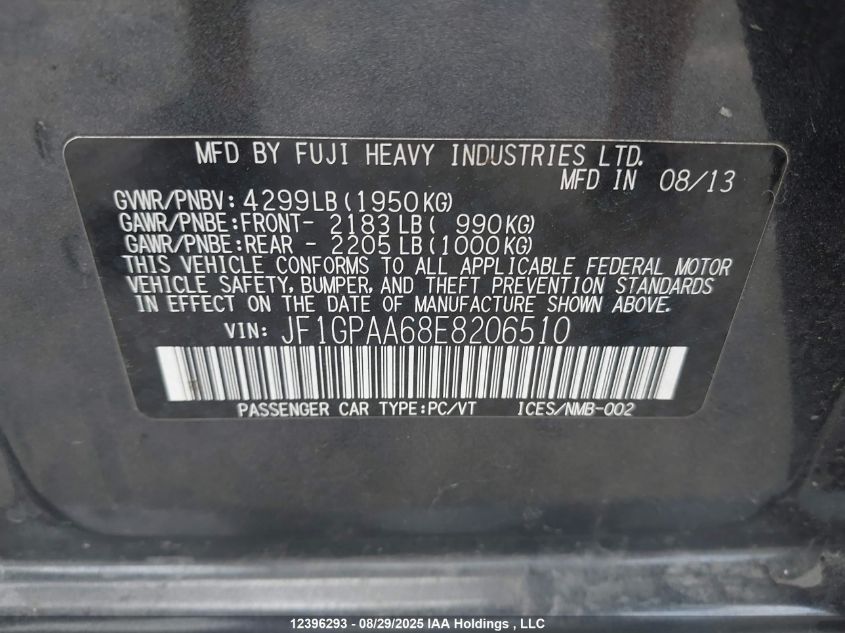 2014 Subaru Impreza VIN: JF1GPAA68E8206510 Lot: 12396293