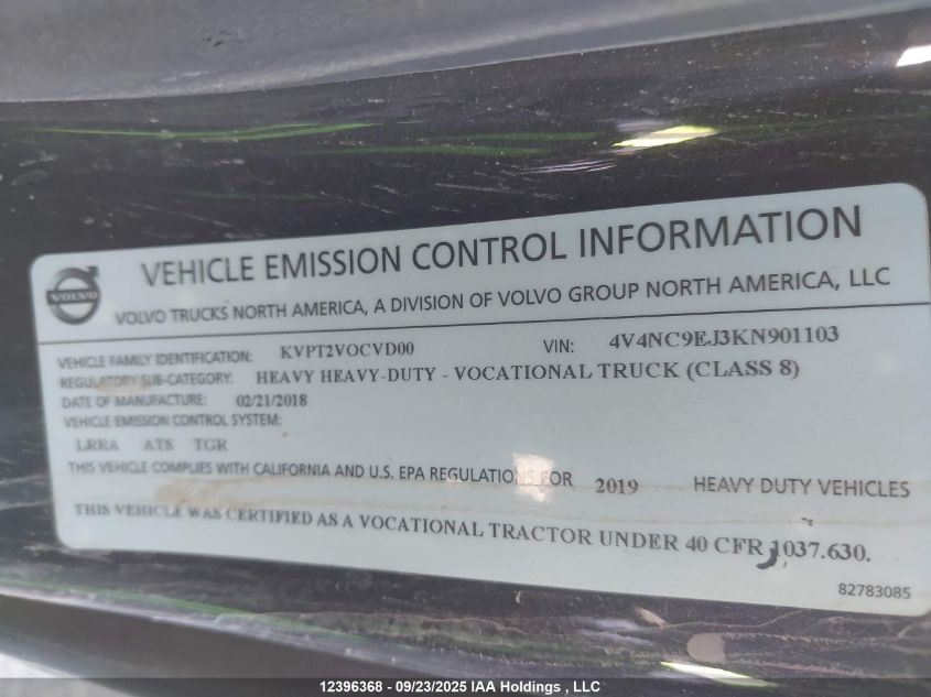 2019 Volvo Vn L VIN: 4V4NC9EJ3KN901103 Lot: 12396368