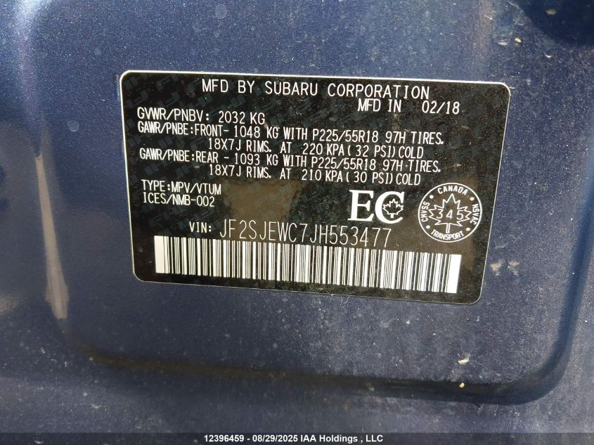 2018 Subaru Forester 2.5I Limited VIN: JF2SJEWC7JH553477 Lot: 12396459