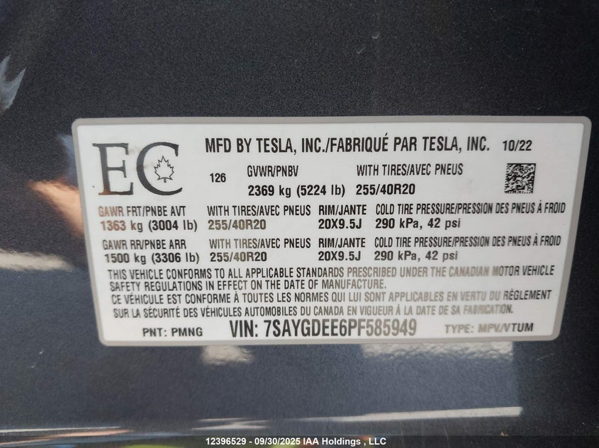 7SAYGDEE6PF585949 2023 TESLA MODEL Y photo no. 9