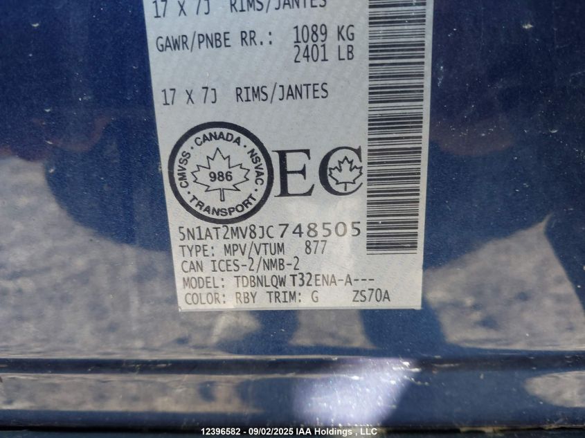 2018 Nissan Rogue Sv/Sl VIN: 5N1AT2MV8JC748505 Lot: 12396582