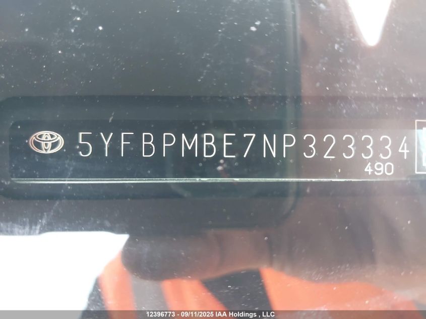 2022 Toyota Corolla Le VIN: 5YFBPMBE7NP323334 Lot: 12396773