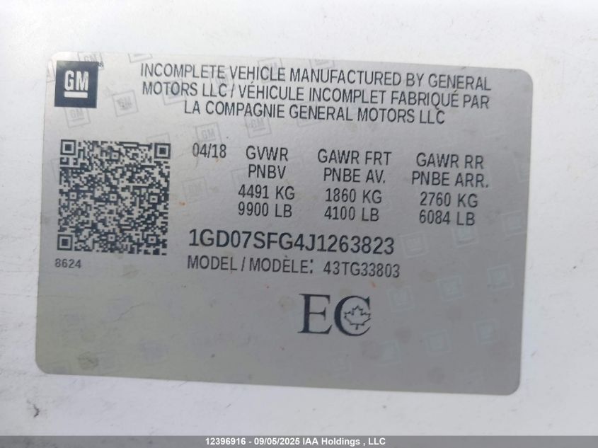 2018 GMC Savana Cutaway G3500 VIN: 1GD07SFG4J1263823 Lot: 12396916