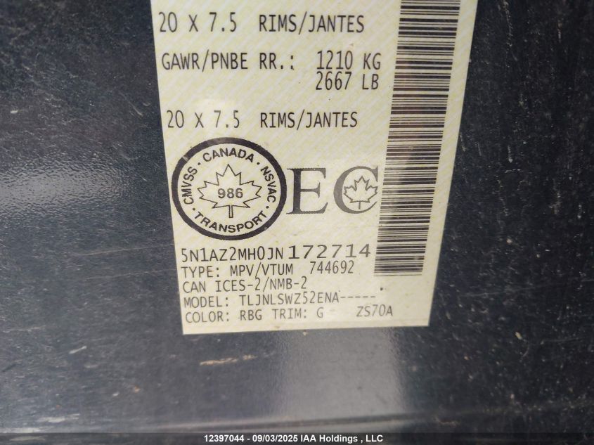 2018 Nissan Murano Midnight Edition/Platinum/Sl/Sv VIN: 5N1AZ2MH0JN172714 Lot: 12397044