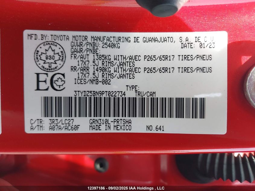 2023 Toyota Tacoma Double Cab/Sr5/Trd Sport/Trd Off Road VIN: 3TYDZ5BN9PT022734 Lot: 12397186