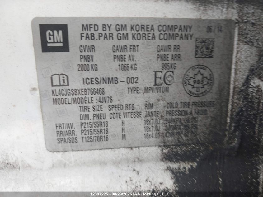 2014 Buick Encore Leather VIN: KL4CJGSBXEB766468 Lot: 12397225