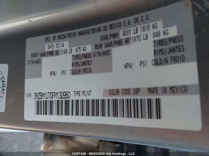2015 Mazda Mazda3 VIN: 3MZBM1U70FM132950 Lot: 12397429