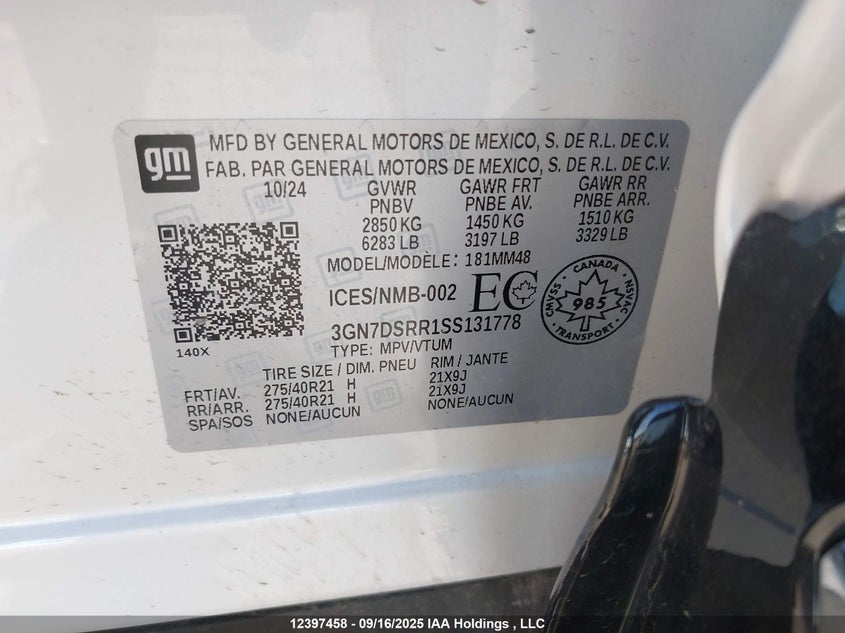 2025 Chevrolet Equinox Ev Rs VIN: 3GN7DSRR1SS131778 Lot: 12397458