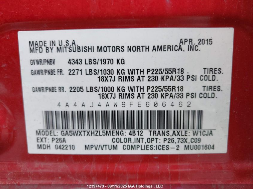 MITSUBISHI RVR 2015 4A4AJ4AW9FE606462 Photo 9