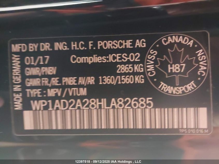 2017 Porsche Cayenne Gts VIN: WP1AD2A28HLA82685 Lot: 12397518