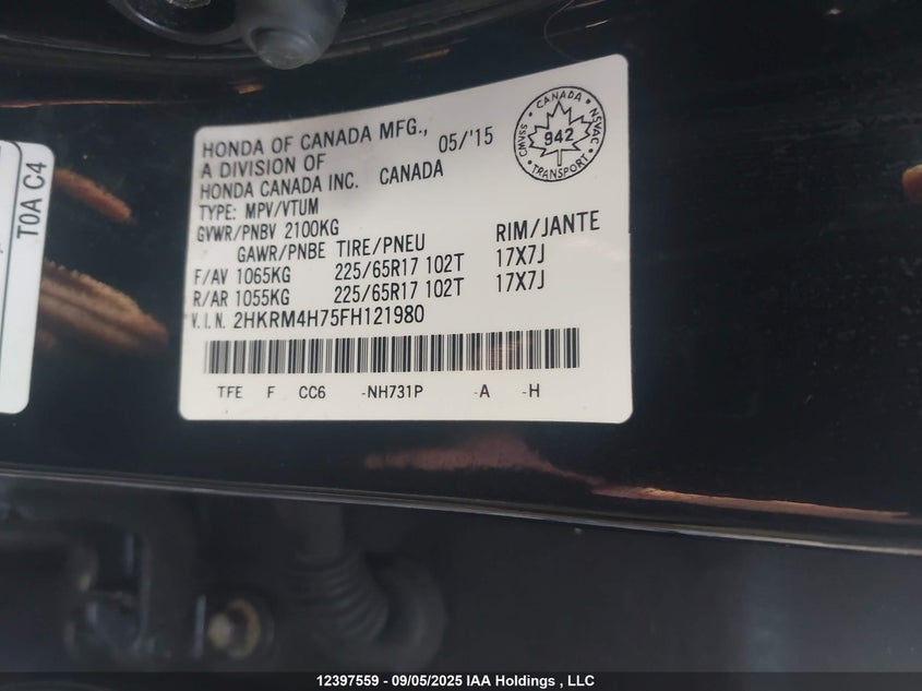 2HKRM4H75FH121980 2015 HONDA CR-V photo no. 9