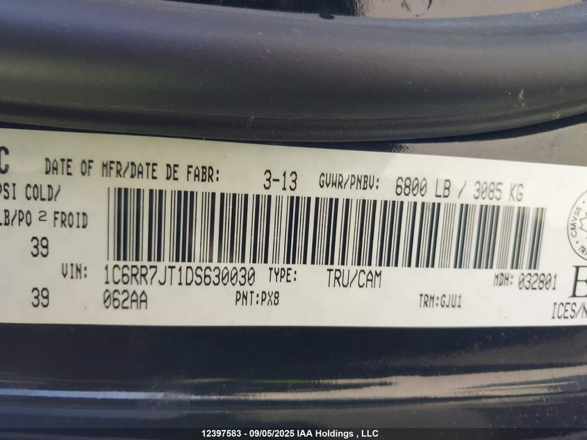1C6RR7JT1DS630030 2013 RAM 1500 photo no. 9