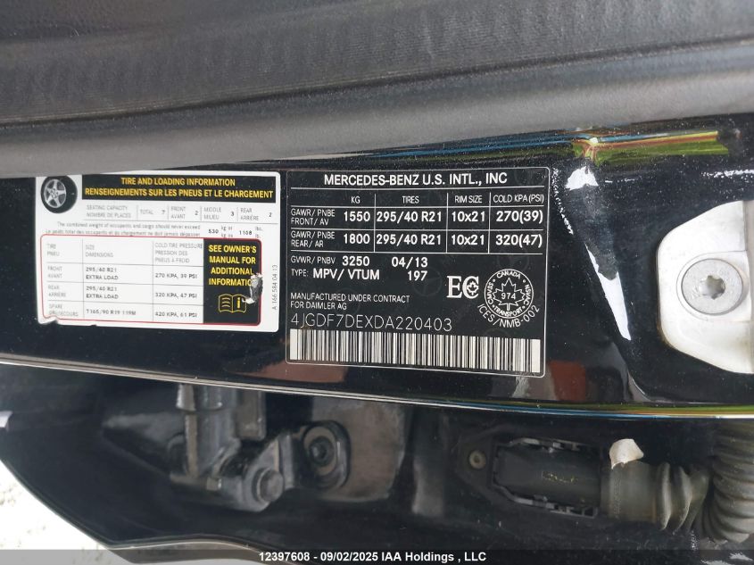 2013 Mercedes-Benz Gl 550 4Matic VIN: 4JGDF7DEXDA220403 Lot: 12397608