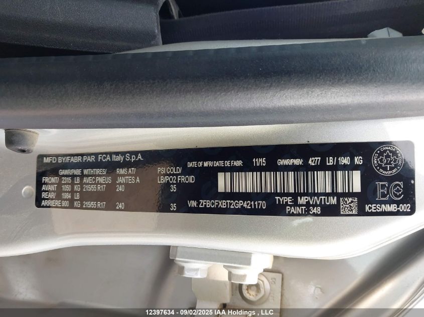 2016 Fiat 500X Sport VIN: ZFBCFXBT2GP421170 Lot: 12397634