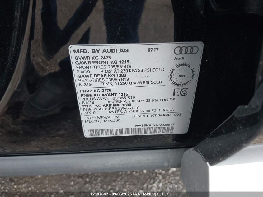 2018 Audi Q5 VIN: WA1BNAFY4J2028977 Lot: 12397642