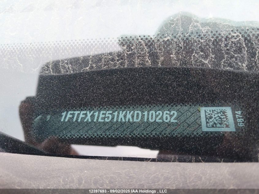 2019 Ford F150 Super Cab VIN: 1FTFX1E51KKD10262 Lot: 12397693