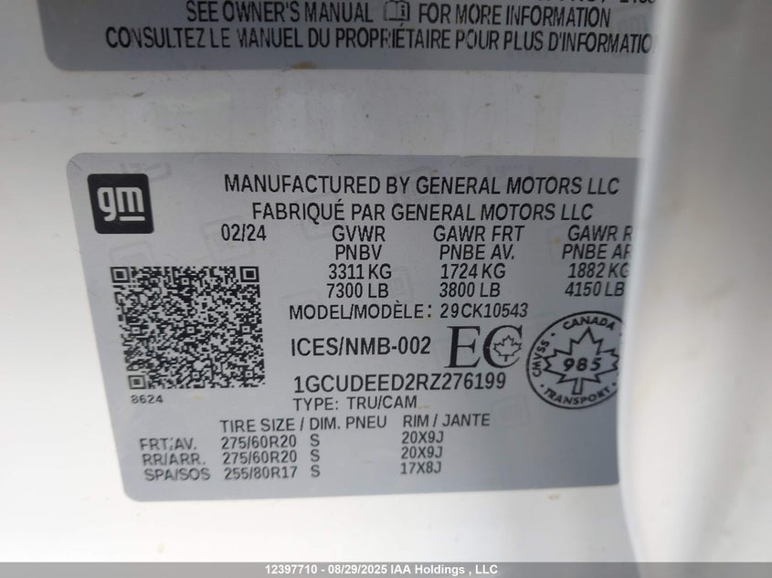 2024 Chevrolet Silverado K1500 Rst VIN: 1GCUDEED2RZ276199 Lot: 12397710