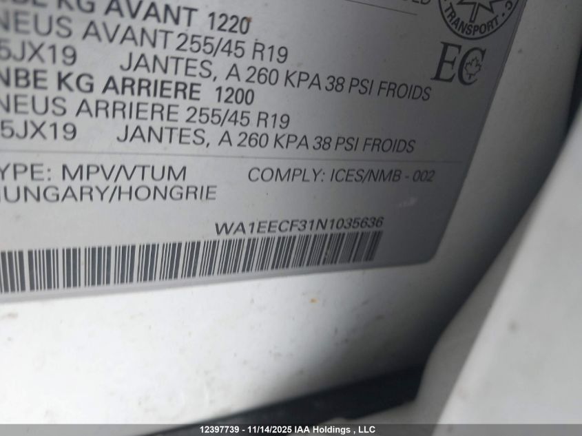 2022 Audi Q3 VIN: WA1EECF31N1035636 Lot: 12397739