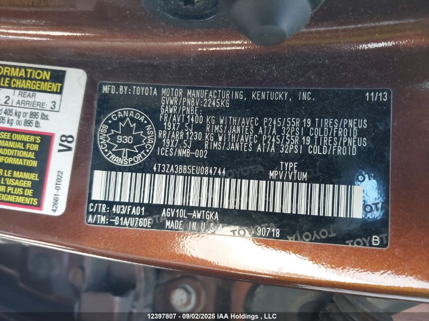 2014 Toyota Venza Le/Xle VIN: 4T3ZA3BB5EU084744 Lot: 12397807