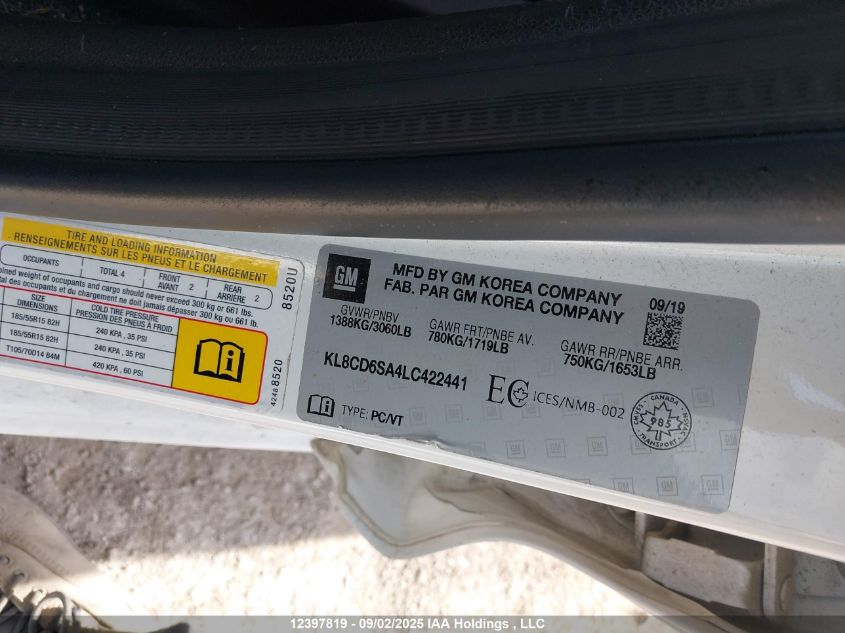 2020 Chevrolet Spark VIN: KL8CD6SA4LC422441 Lot: 12397819