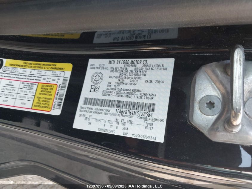 2021 Ford Mustang Ecoboost Premium VIN: 1FA6P8TH4M5128584 Lot: 12397896