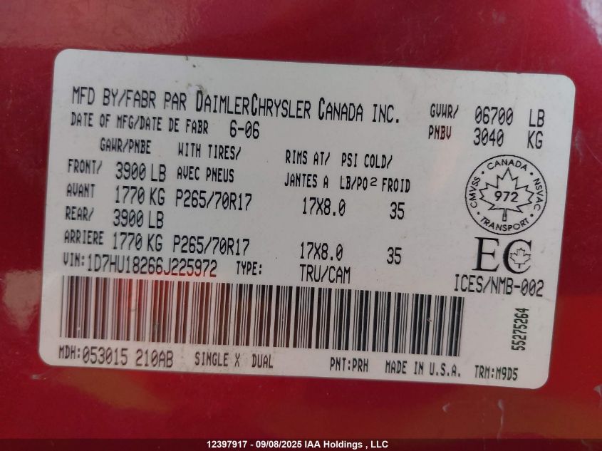 2006 Dodge Ram 1500 St/Slt VIN: 1D7HU18266J225972 Lot: 12397917