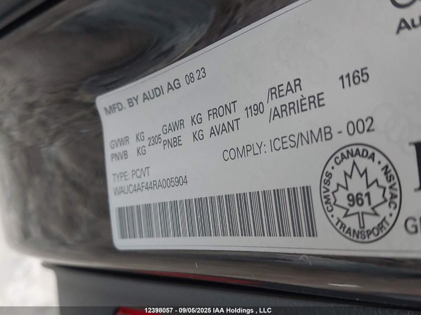 2024 Audi S4 3.0T Technik VIN: WAUC4AF44RA005904 Lot: 12398057