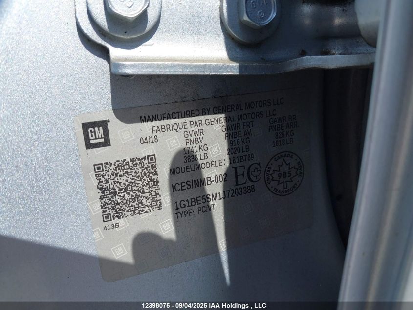 2018 Chevrolet Cruze VIN: 1G1BE5SM1J7203388 Lot: 12398075