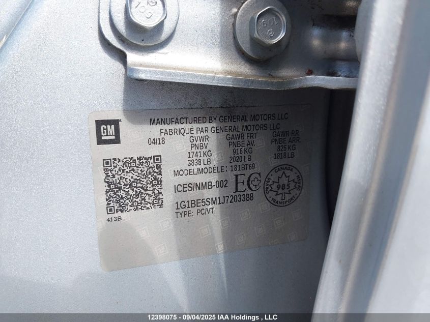 2018 Chevrolet Cruze VIN: 1G1BE5SM1J7203388 Lot: 12398075