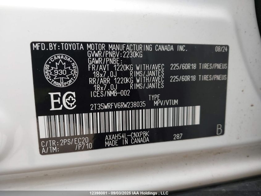 2024 Toyota Rav4 Xse VIN: 2T35WRFV6RW238035 Lot: 12398081