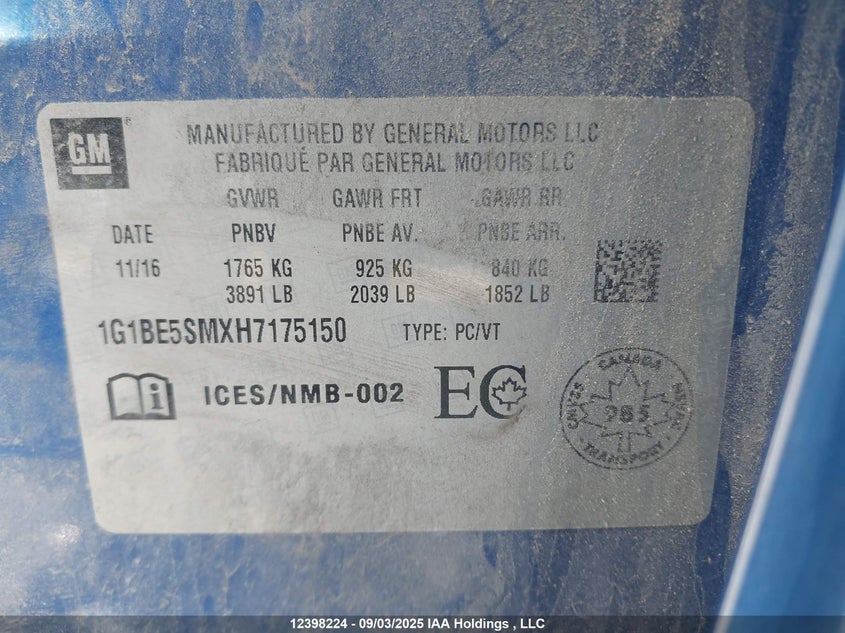 1G1BE5SMXH7175150 2017 CHEVROLET CRUZE photo no. 9