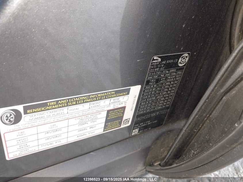 2019 Jaguar I-Pace Se VIN: SADHC2S18K1F70229 Lot: 12398523