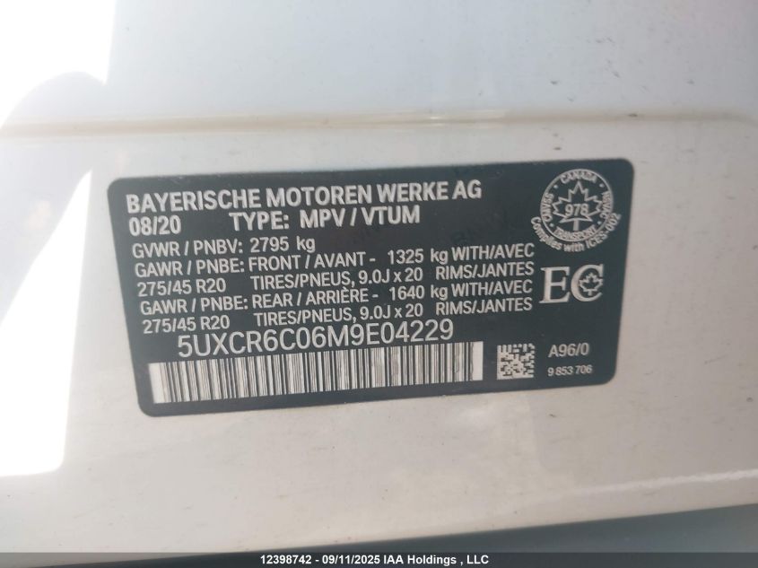 2021 BMW X5 xDrive40I VIN: 5UXCR6C06M9E04229 Lot: 12398742