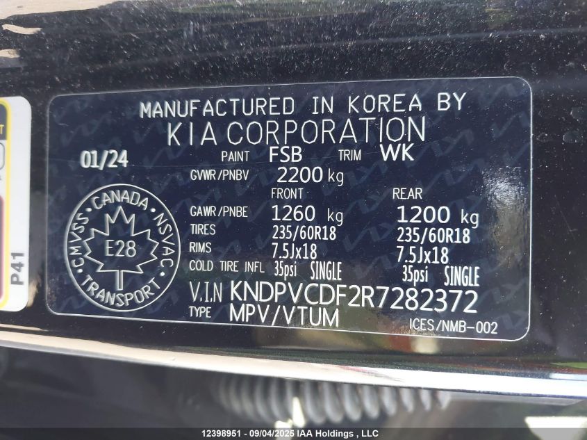 2024 Kia Sportage Ex/Ex Premium W/Black Interior/Ex Premium W/Red Interior VIN: KNDPVCDF2R7282372 Lot: 12398951