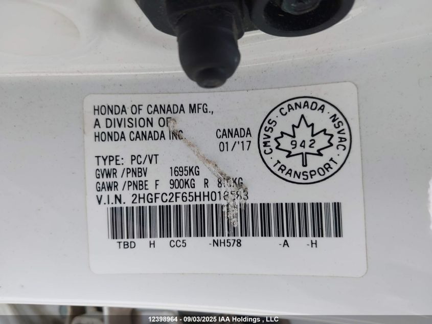 2017 Honda Civic Lx VIN: 2HGFC2F65HH016583 Lot: 12398964
