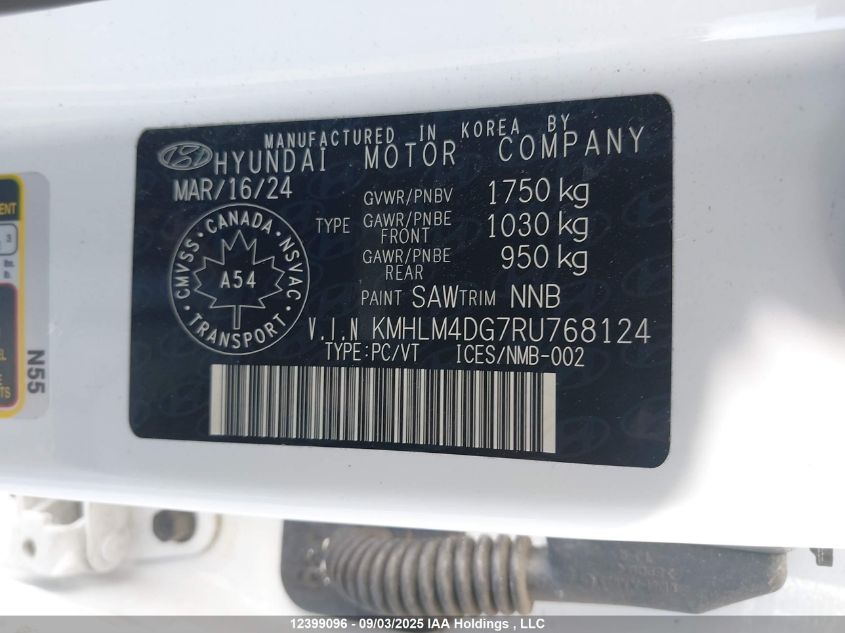 2024 Hyundai Elantra Sel VIN: KMHLM4DG7RU768124 Lot: 12399096