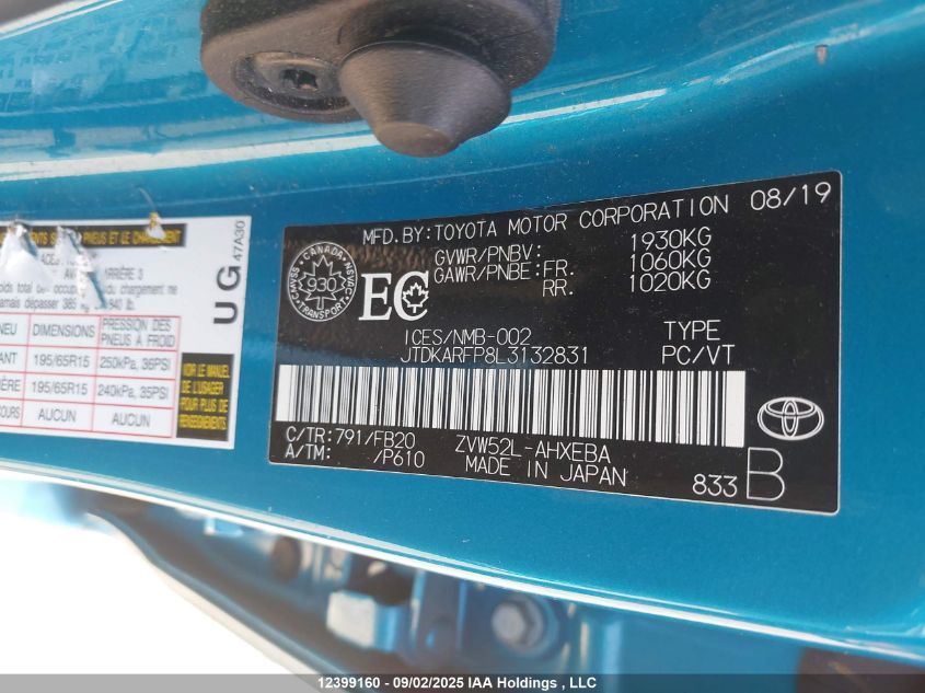 2020 Toyota Prius Prime Le/Xle/Limited VIN: JTDKARFP8L3132831 Lot: 12399160