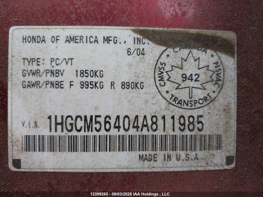 1HGCM56404A811985 2004 HONDA ACCORD photo no. 18