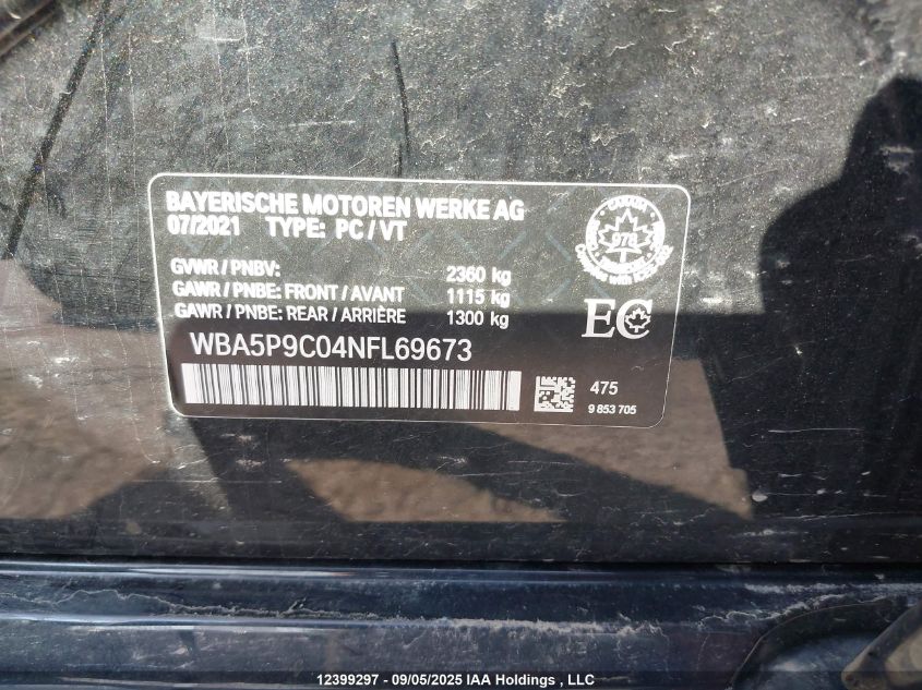 2022 BMW 330E xDrive VIN: WBA5P9C04NFL69673 Lot: 12399297