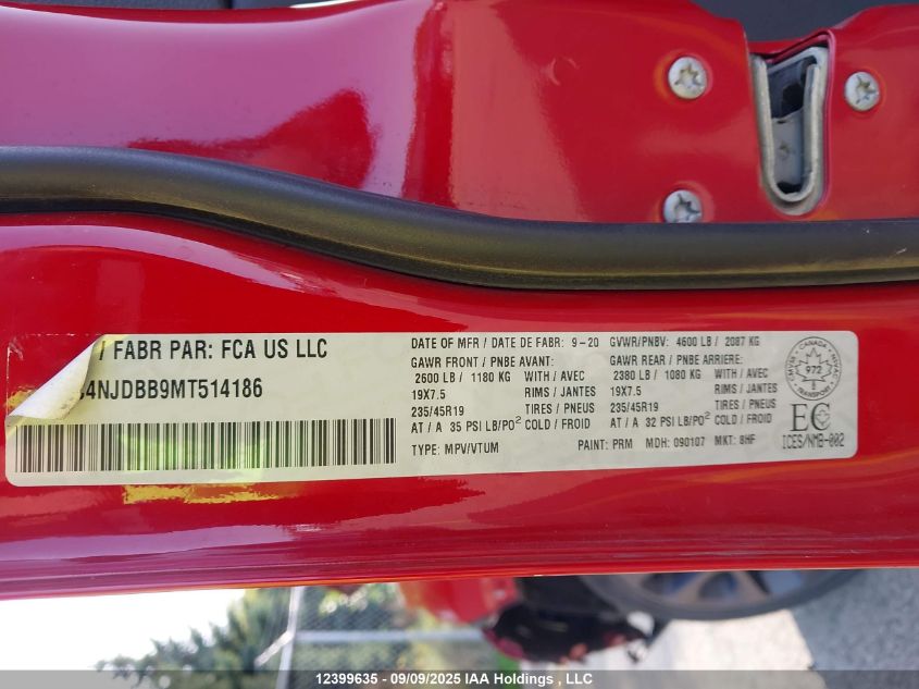 2021 Jeep Compass VIN: 3C4NJDBB9MT514186 Lot: 12399635